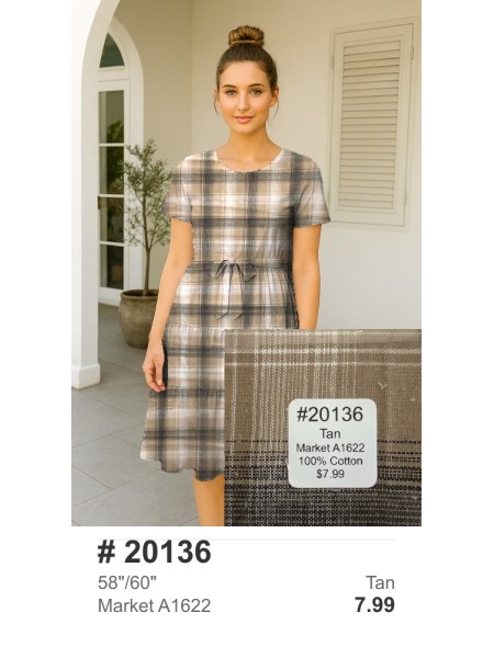 20136 100% Cotton Woven Plaid Tan