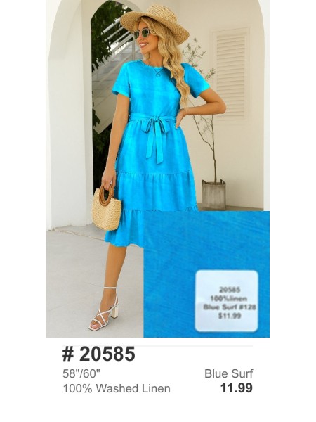 20585 100% Washed Linen Blue Surf