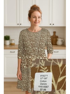 19271 Cotton Denim Brown Floral