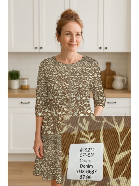 19271 Cotton Denim Brown Floral