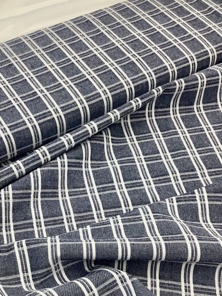 20379 Cotton Linen Poly Navy Windowpane Check