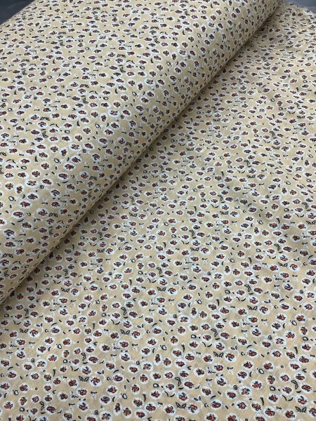 20633 Cotton Texture Tan Rosebud Calico