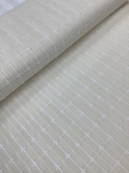 20715 Cotton Poly Blend Cream Embroidered Grid