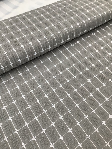 20717 Cotton Poly Blend Gray Embroidered Grid