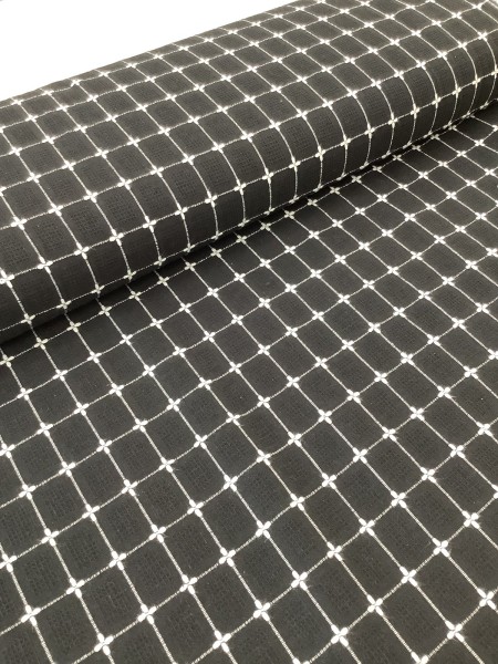 20793 Cotton Poly Blend Black Embroidered Grid