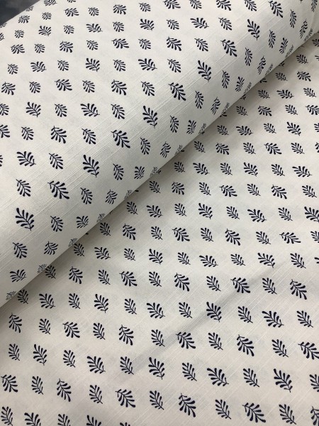 20835 Cotton Rayon Linen Navy Leaf Sprig