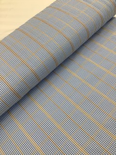 20850 Poly Cotton Blue Tan Seersucker Plaid