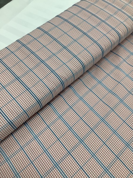 20851 Poly Cotton Red Blue Seersucker Plaid