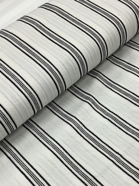 20876 Cotton Linen White Black Ticking Stripe