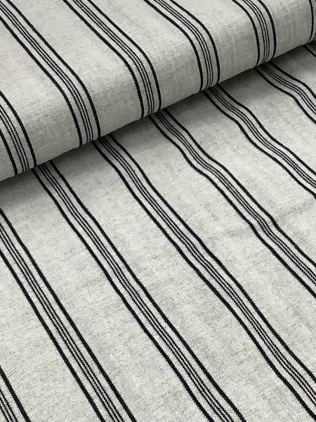 20877 Cotton Linen Natural Black Ticking Stripe