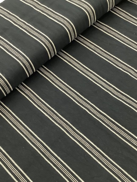 20878 Cotton Linen Black Natural Ticking Stripe