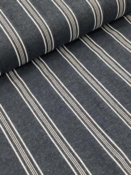 20879 Cotton Linen Navy White Ticking Stripe