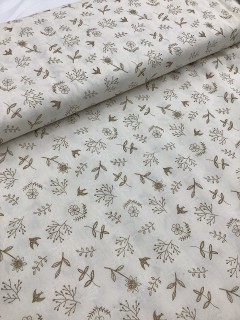 20880 100% Cotton Olive Brown Botanical Line Print