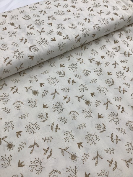20880 100% Cotton Olive Brown Botanical Line Print