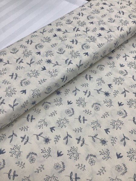 20881 100% Cotton Blue Botanical Line Print