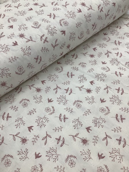 20883 100% Cotton Mauve Botanical Line Print