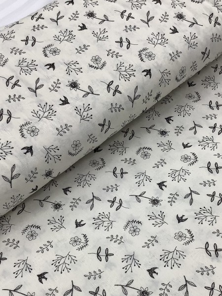20884 100% Cotton Black Botanical Line Print