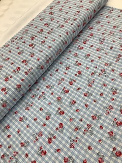 21294 Cotton Blend Blue Rosebud Gingham