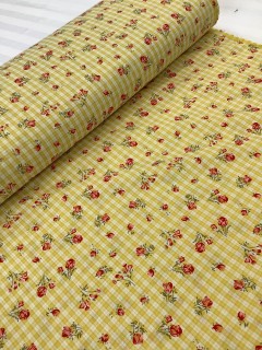 21297 Cotton Blend Yellow Rosebud Gingham 21297 Cotton Blend Yellow Rosebud Gingham