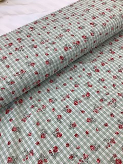 21299 Cotton Blend Sage Rosebud Gingham