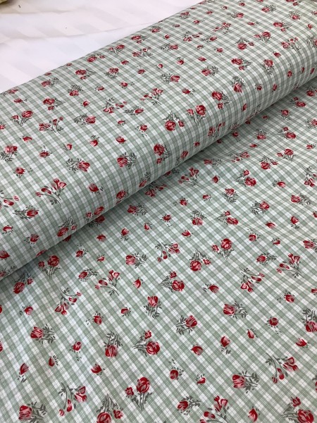 21299 Cotton Blend Sage Rosebud Gingham