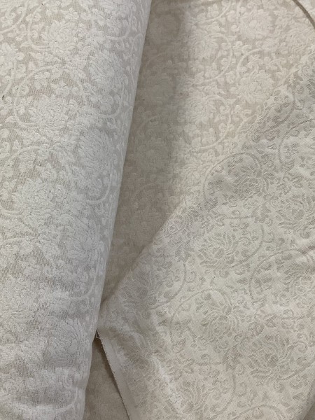 19586 Cotton Linen Natural Floral Scroll Jacquard