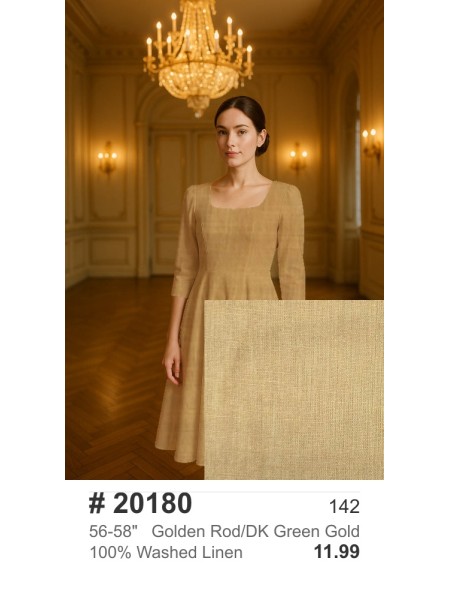 20180 100% Washed Linen Golden Rod/DK Green Gold