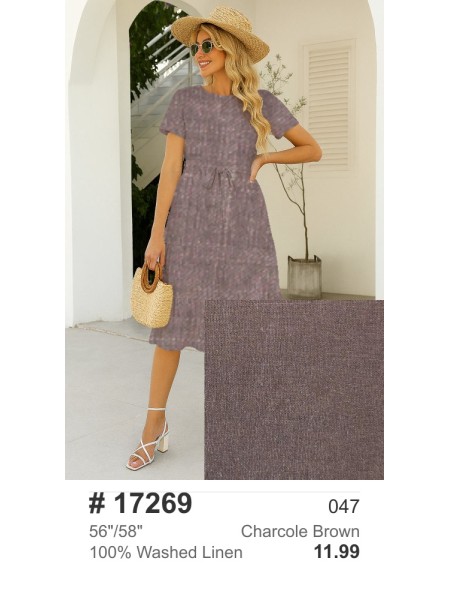 17269 100% Washed Linen Charcole Brown