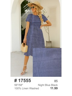 17555 100% Washed Linen Night Blue Black
