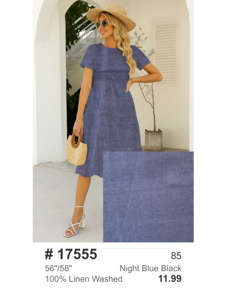 17555 100% Washed Linen Night Blue Black