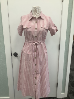 Pinstriped Dress with Waist Belt